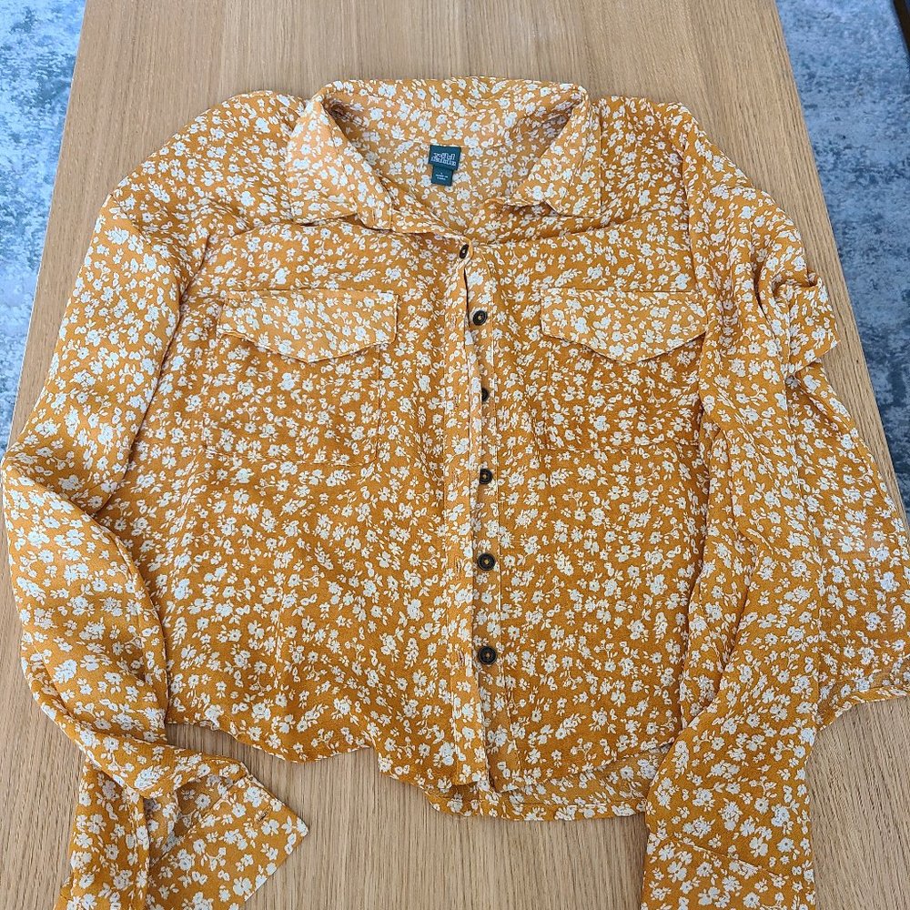 Wild Fable Cropped Chiffon Button Down Long Sleeve